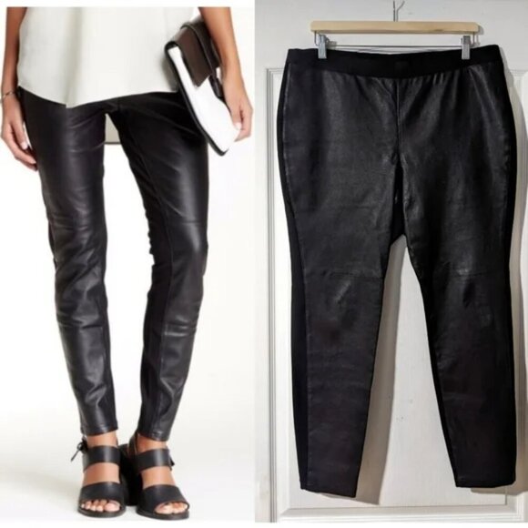 Eileen Fisher | front panel lamb leather leggings on black - Picture 1 of 12
